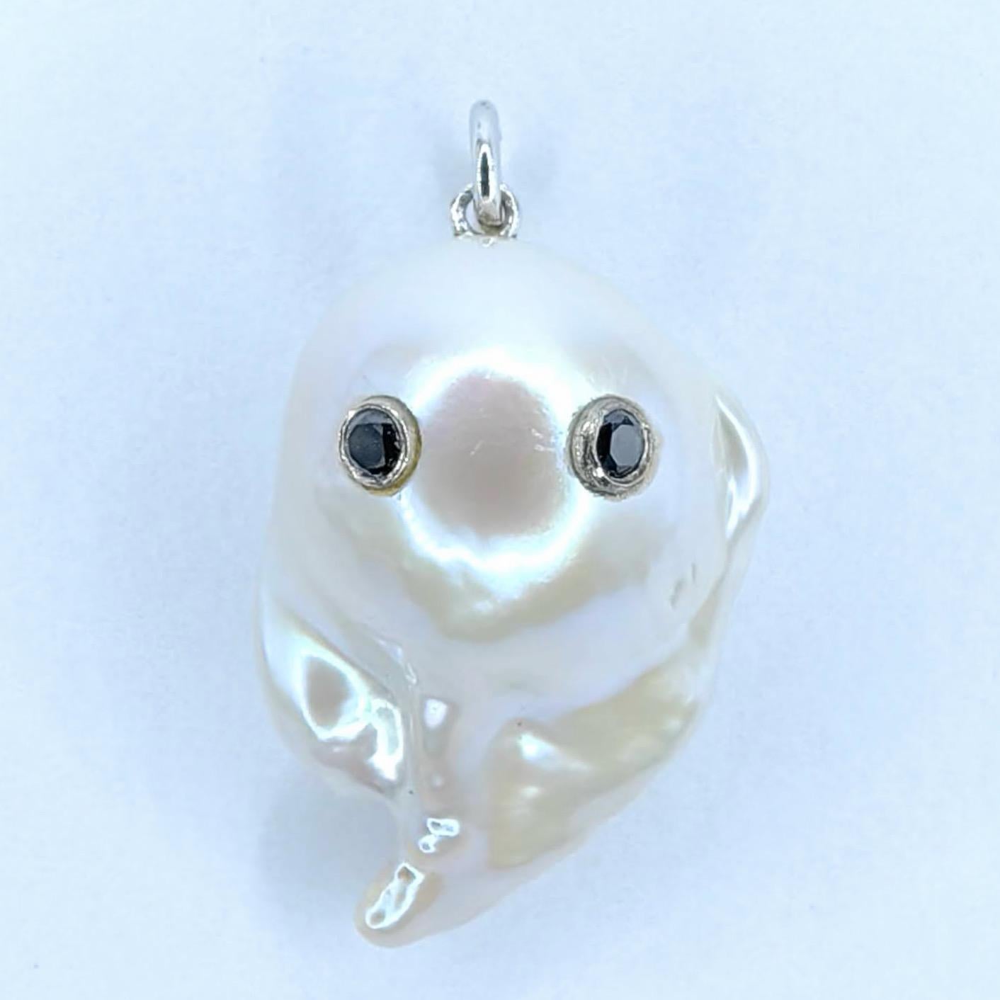 Contemporary Darling Phantom: Black Diamond Baroque Pearl Ghost Pendant in 18K White Gold