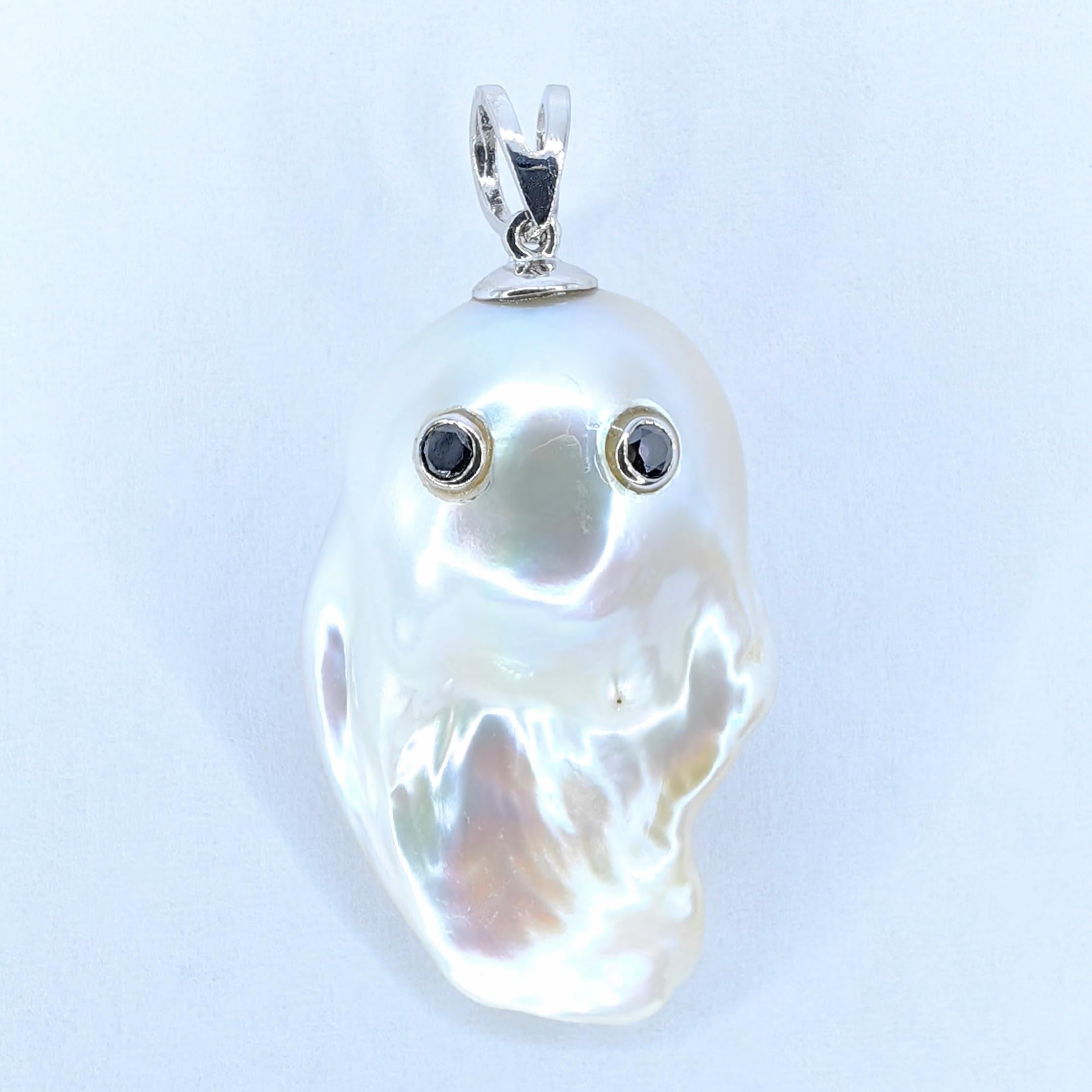 Contemporary Darling Phantom: Black Diamond Baroque Pearl Ghost Pendant in 18K White Gold