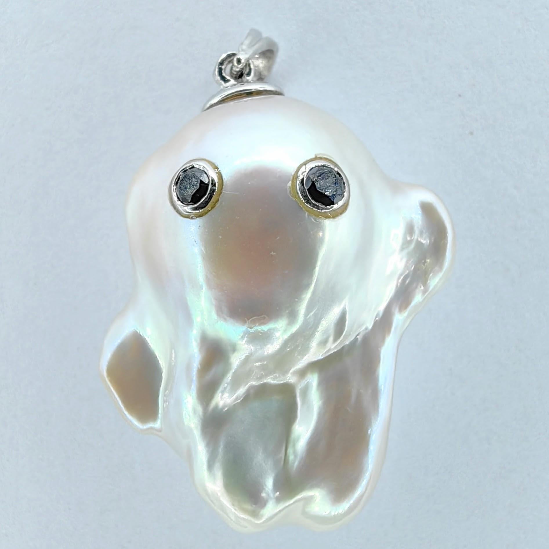 Contemporary Darling Phantom: Black Diamond Baroque Pearl Ghost Pendant in 18K White Gold