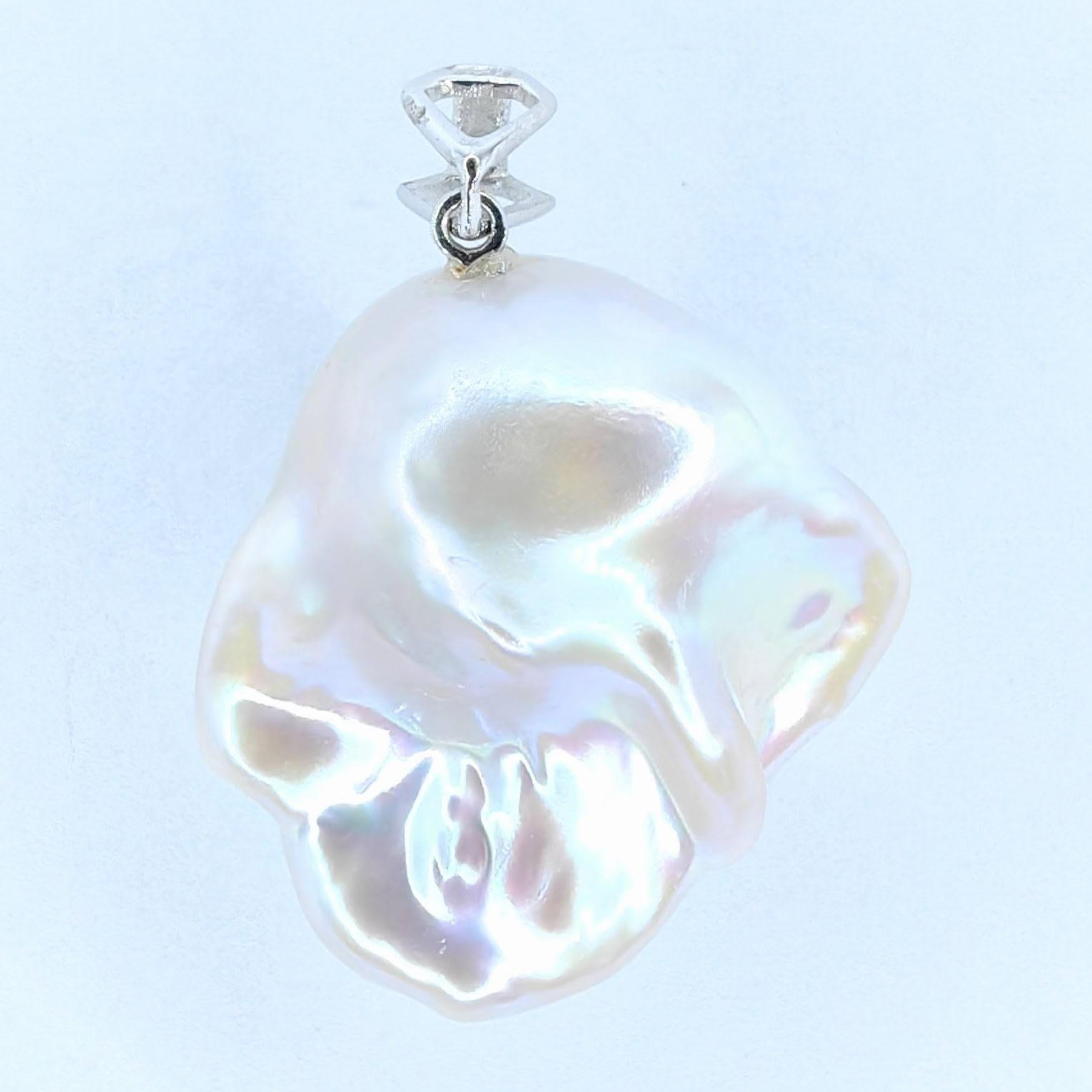 Contemporary Darling Phantom: Black Diamond Baroque Pearl Ghost Pendant in 18K White Gold
