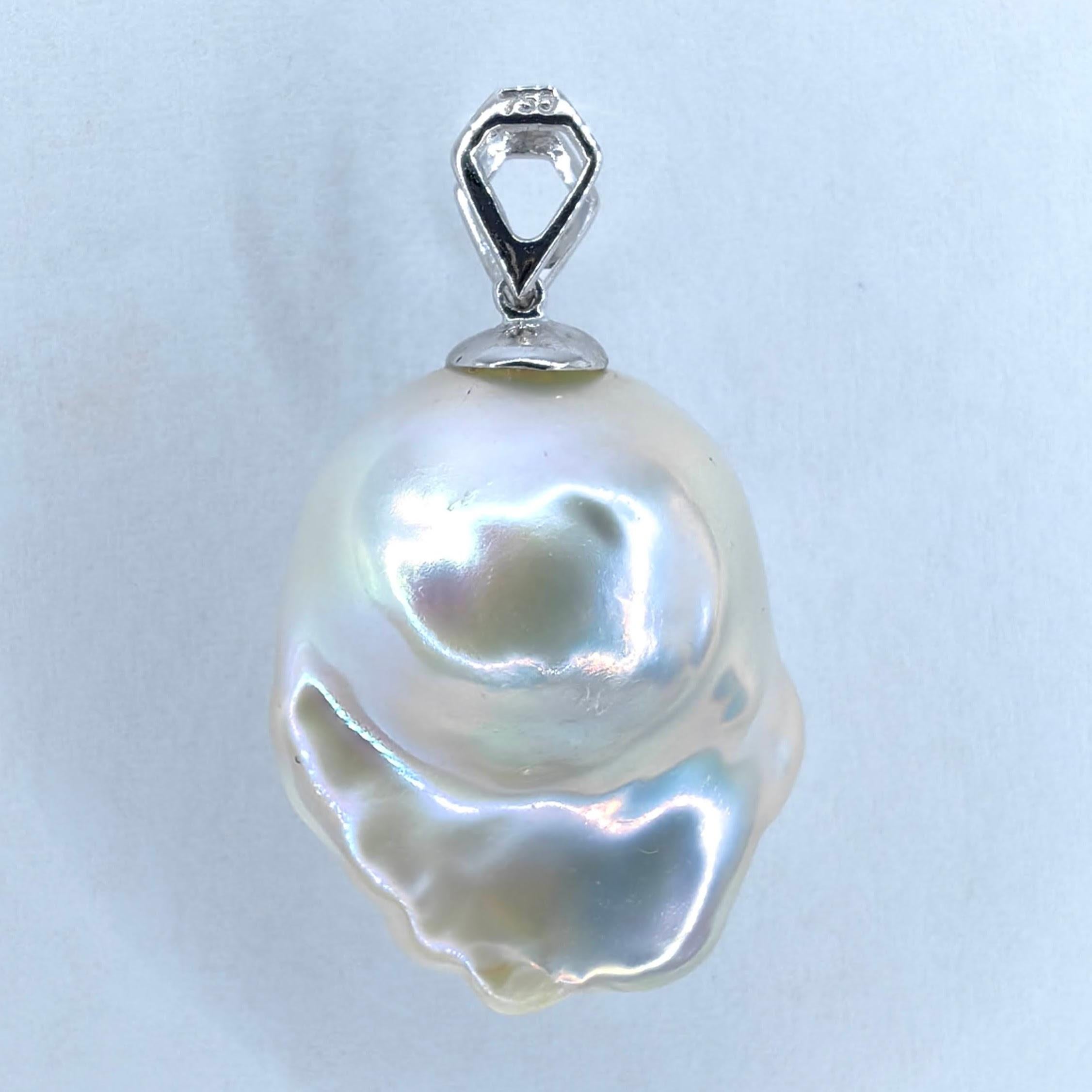 Brilliant Cut Darling Phantom: Black Diamond Baroque Pearl Ghost Pendant in 18K White Gold