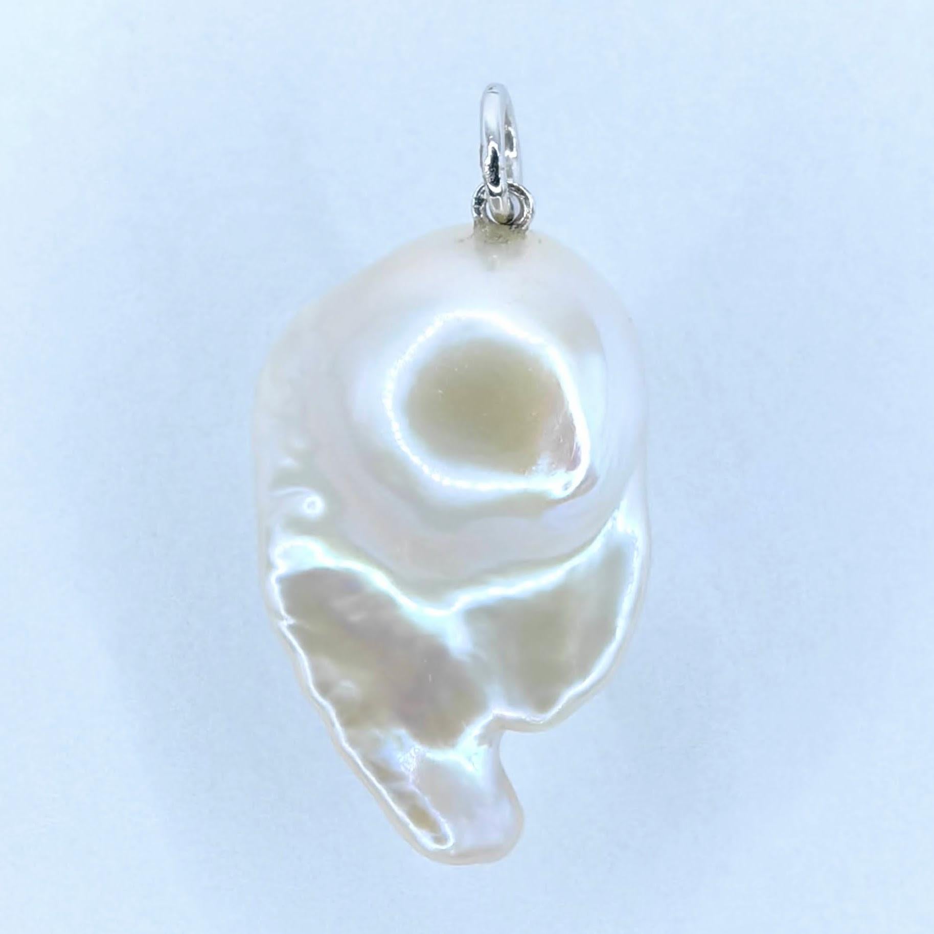 Brilliant Cut Darling Phantom: Black Diamond Baroque Pearl Ghost Pendant in 18K White Gold