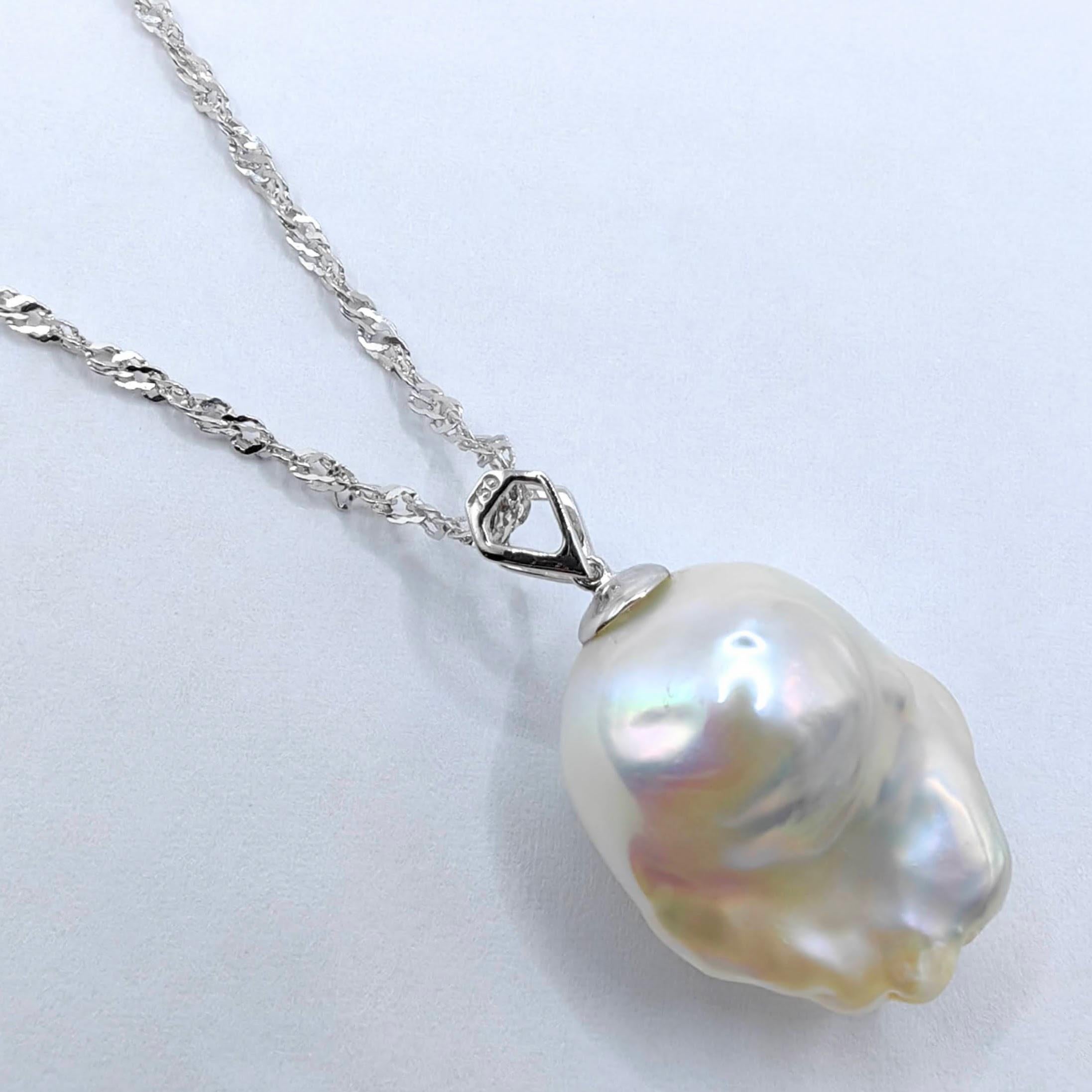Women's or Men's Darling Phantom: Black Diamond Baroque Pearl Ghost Pendant in 18K White Gold