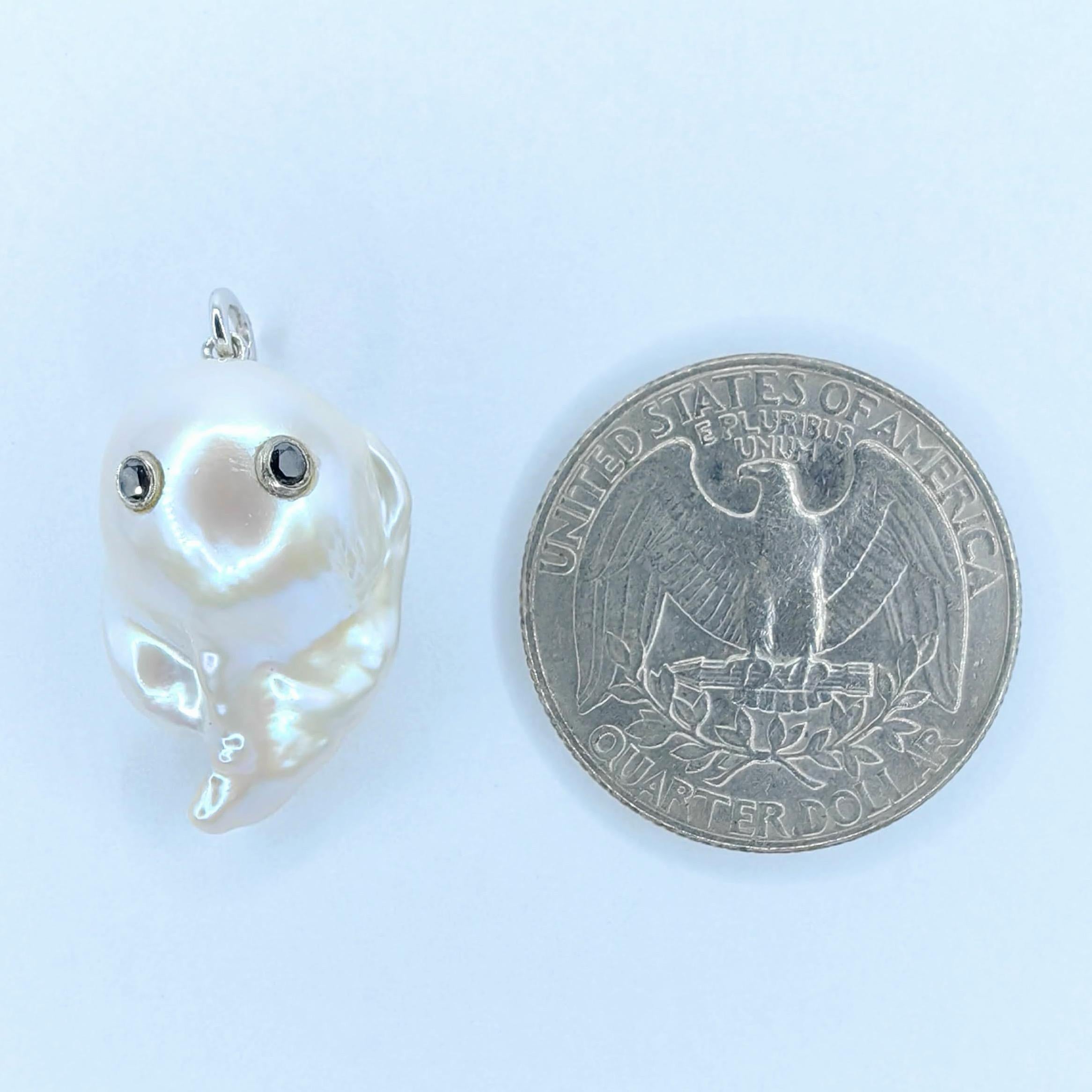 Darling Phantom: Black Diamond Baroque Pearl Ghost Pendant in 18K White Gold 2