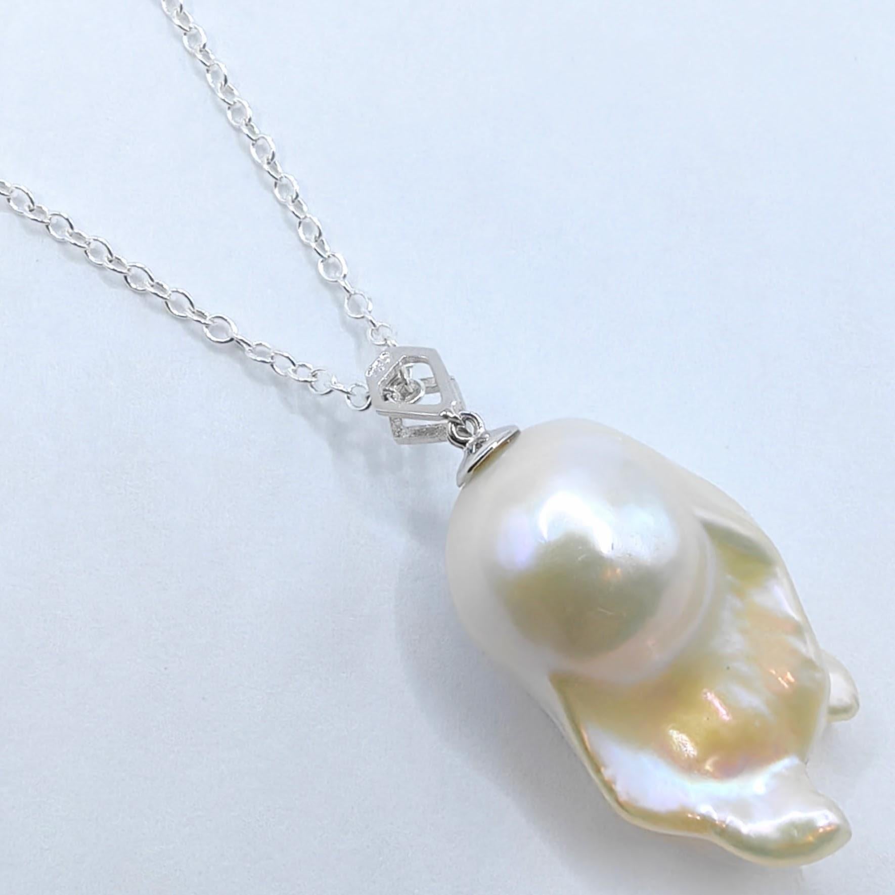 Women's or Men's Darling Phantom: Black Diamond Baroque Pearl Ghost Pendant in 18K White Gold