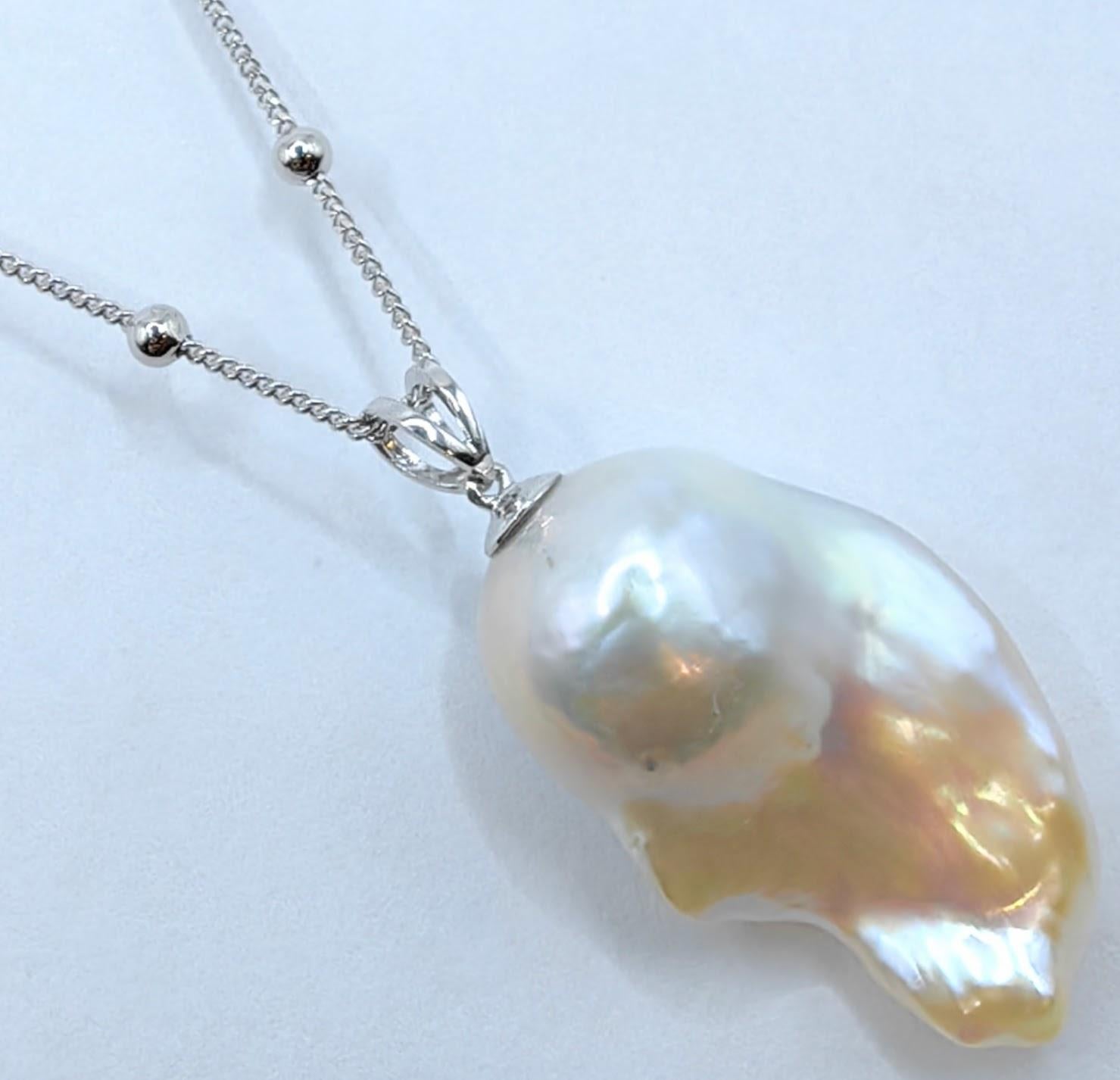 Women's or Men's Darling Phantom: Black Diamond Baroque Pearl Ghost Pendant in 18K White Gold