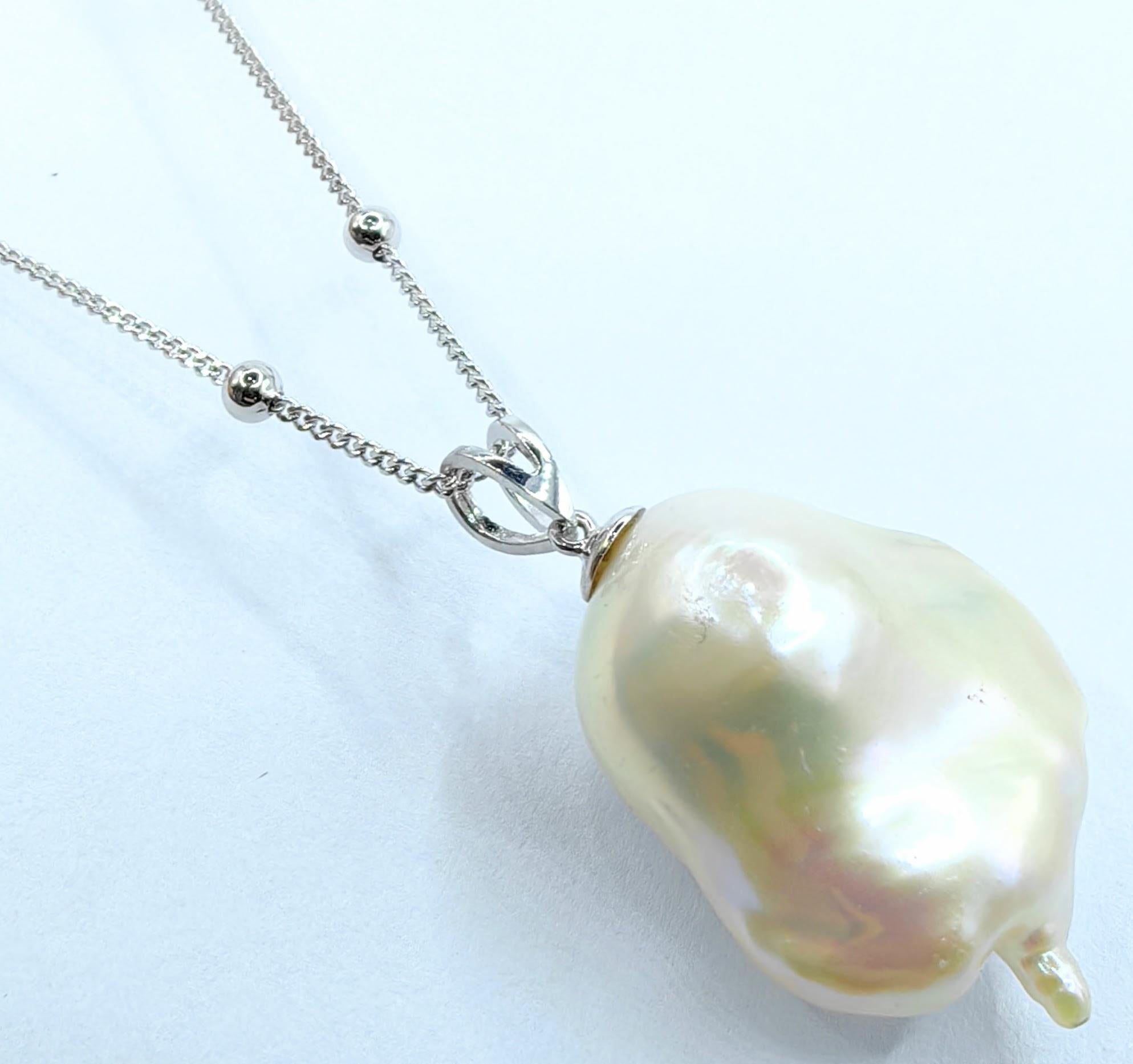 Women's or Men's Darling Phantom: Black Diamond Baroque Pearl Ghost Pendant in 18K White Gold