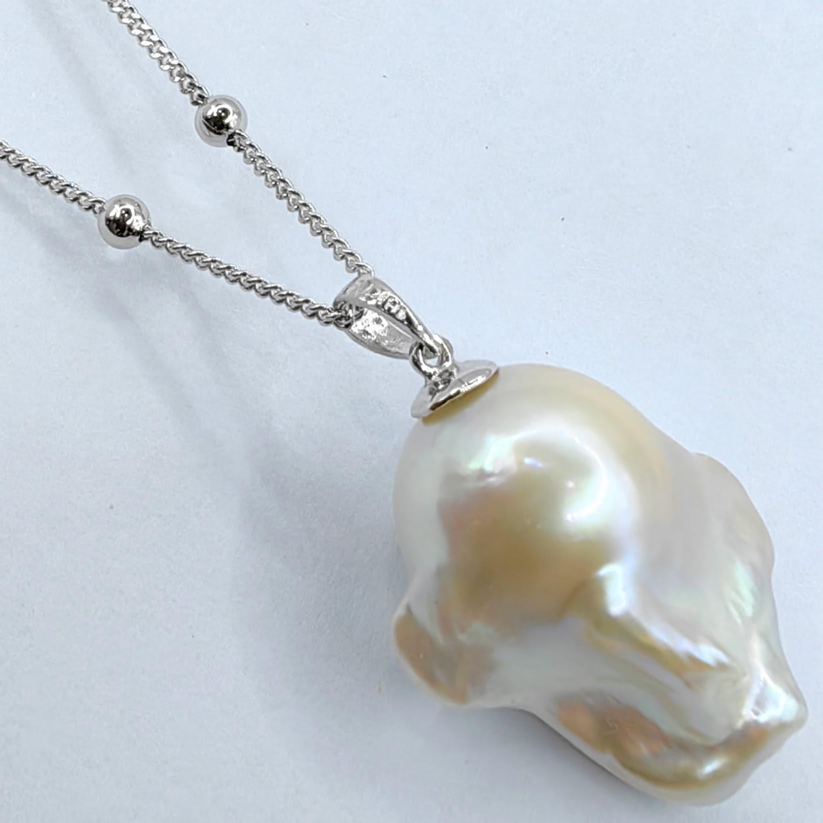 Women's or Men's Darling Phantom: Black Diamond Baroque Pearl Ghost Pendant in 18K White Gold