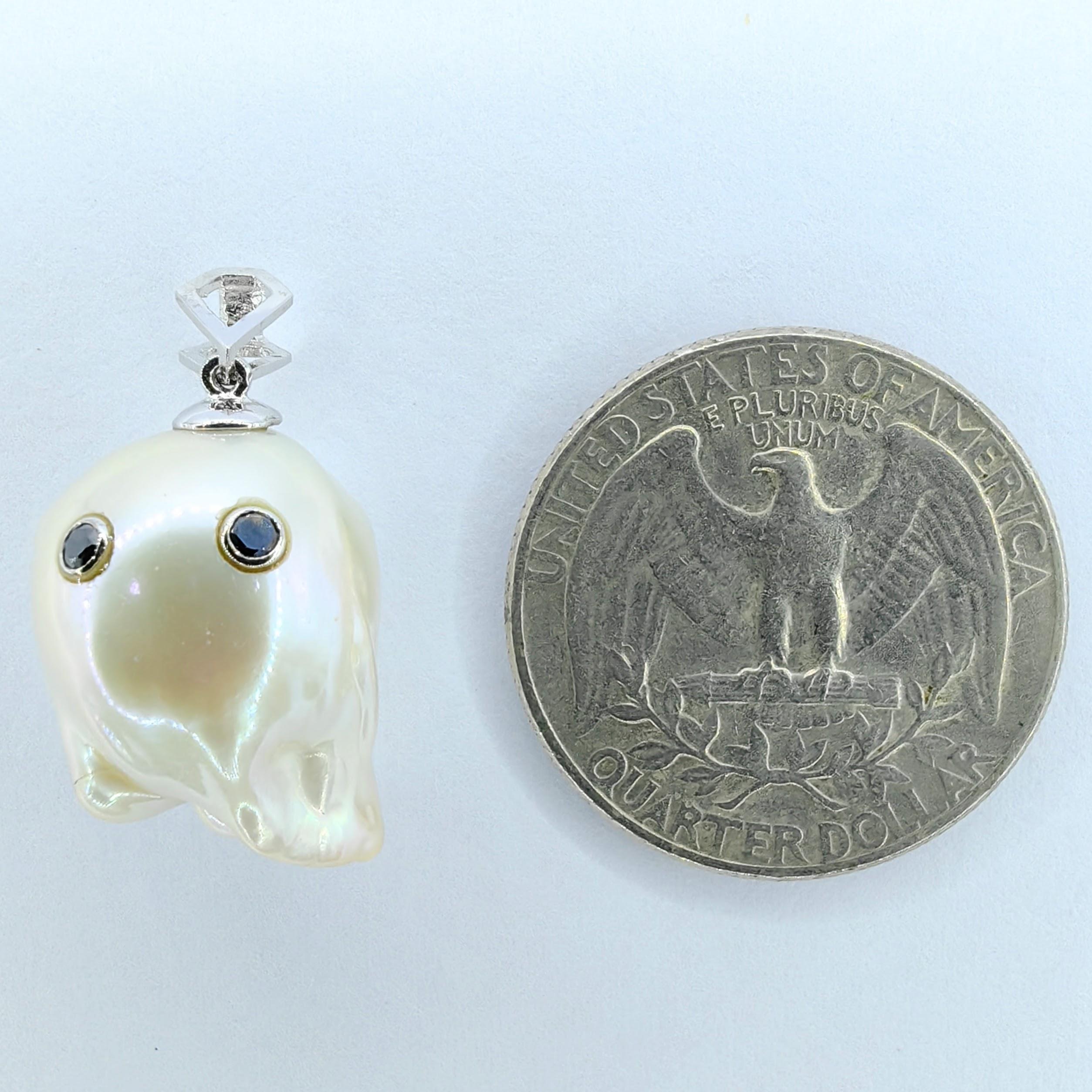 Women's or Men's Darling Phantom: Black Diamond Baroque Pearl Ghost Pendant in 18K White Gold
