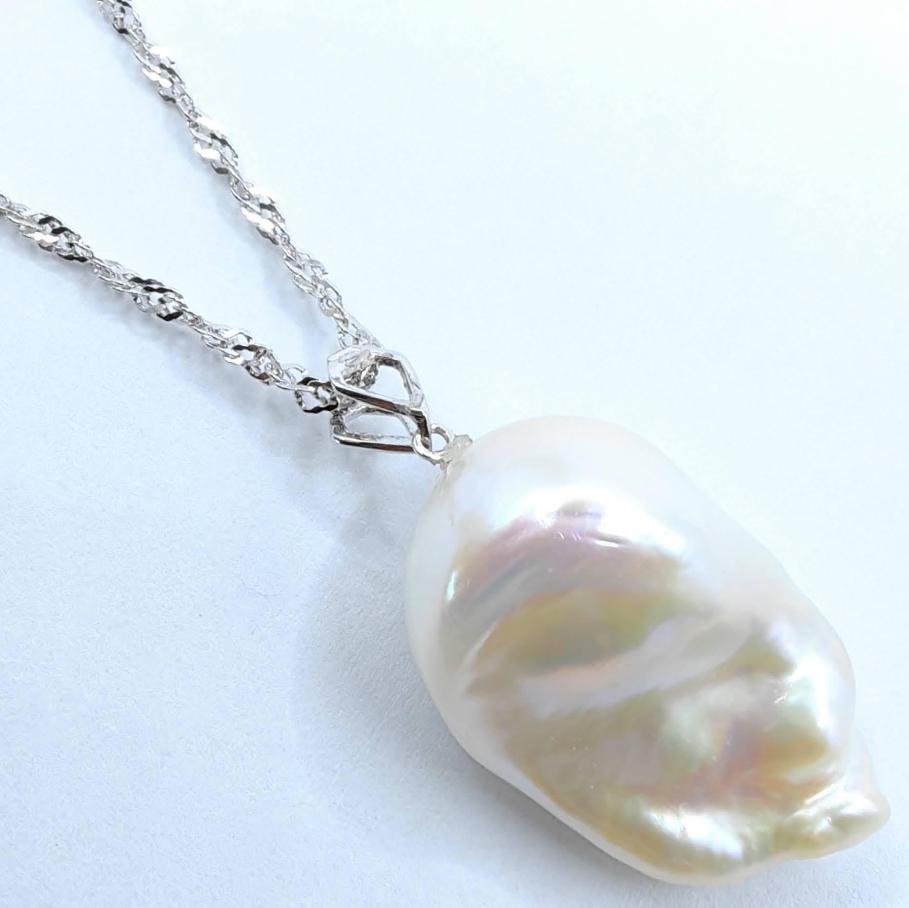 Women's or Men's Darling Phantom: Blue Sapphire Baroque Pearl Ghost Pendant in 18K White Gold For Sale