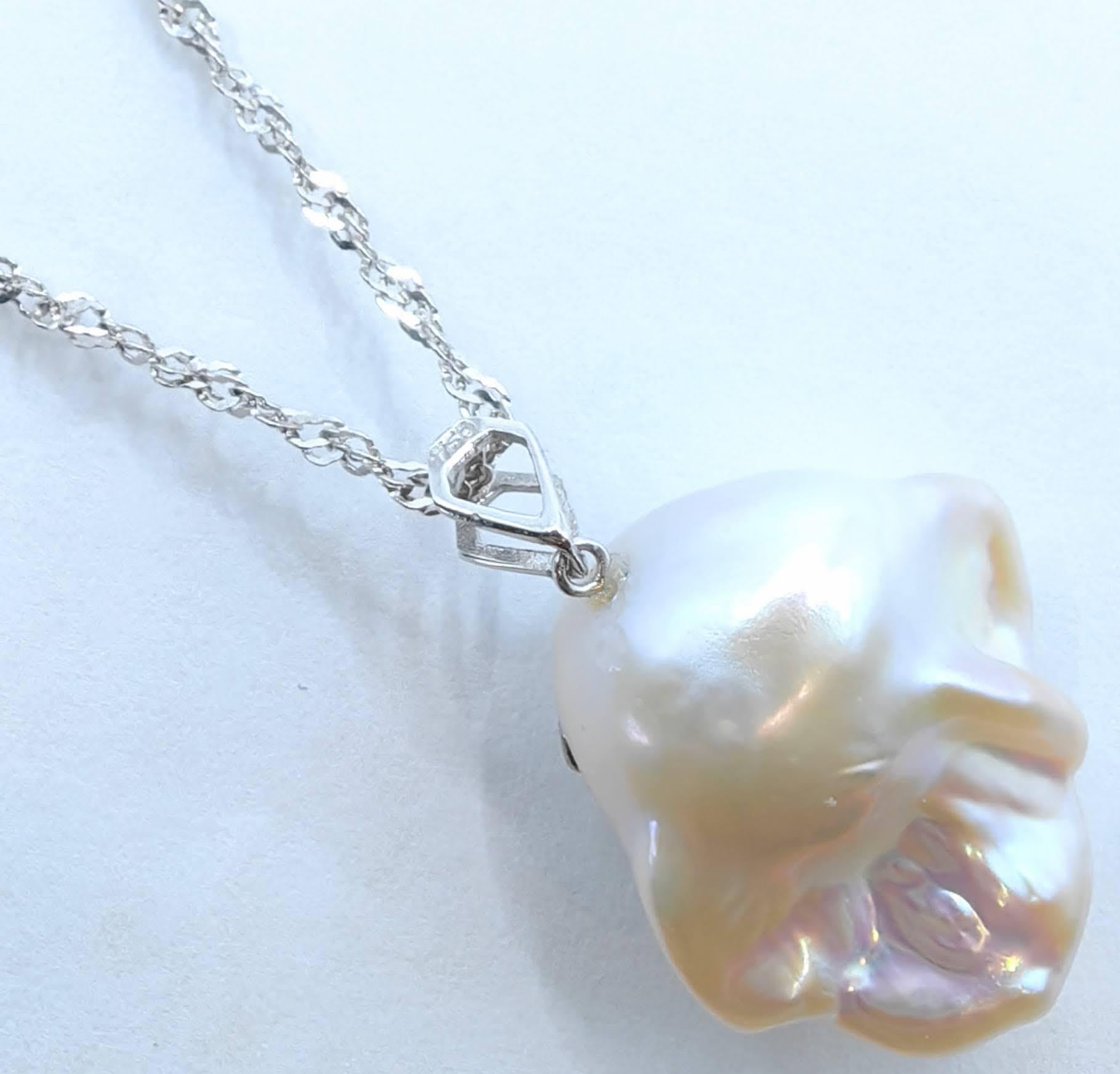 Women's or Men's Darling Phantom: Black Diamond Baroque Pearl Ghost Pendant in 18K White Gold