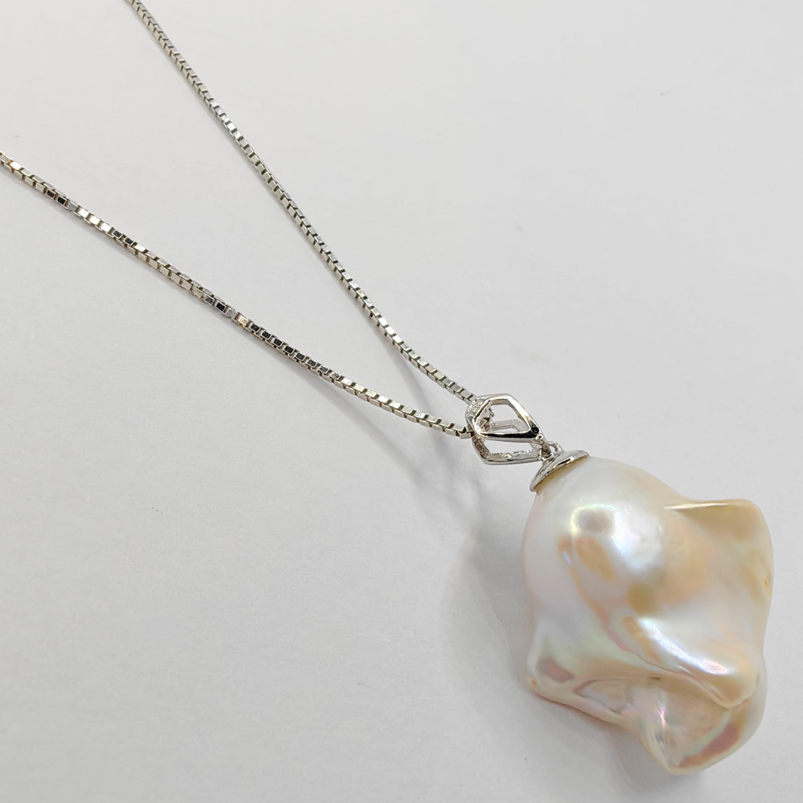 Darling Phantom: Black Diamond Baroque Pearl Ghost Pendant in 18K White Gold 1