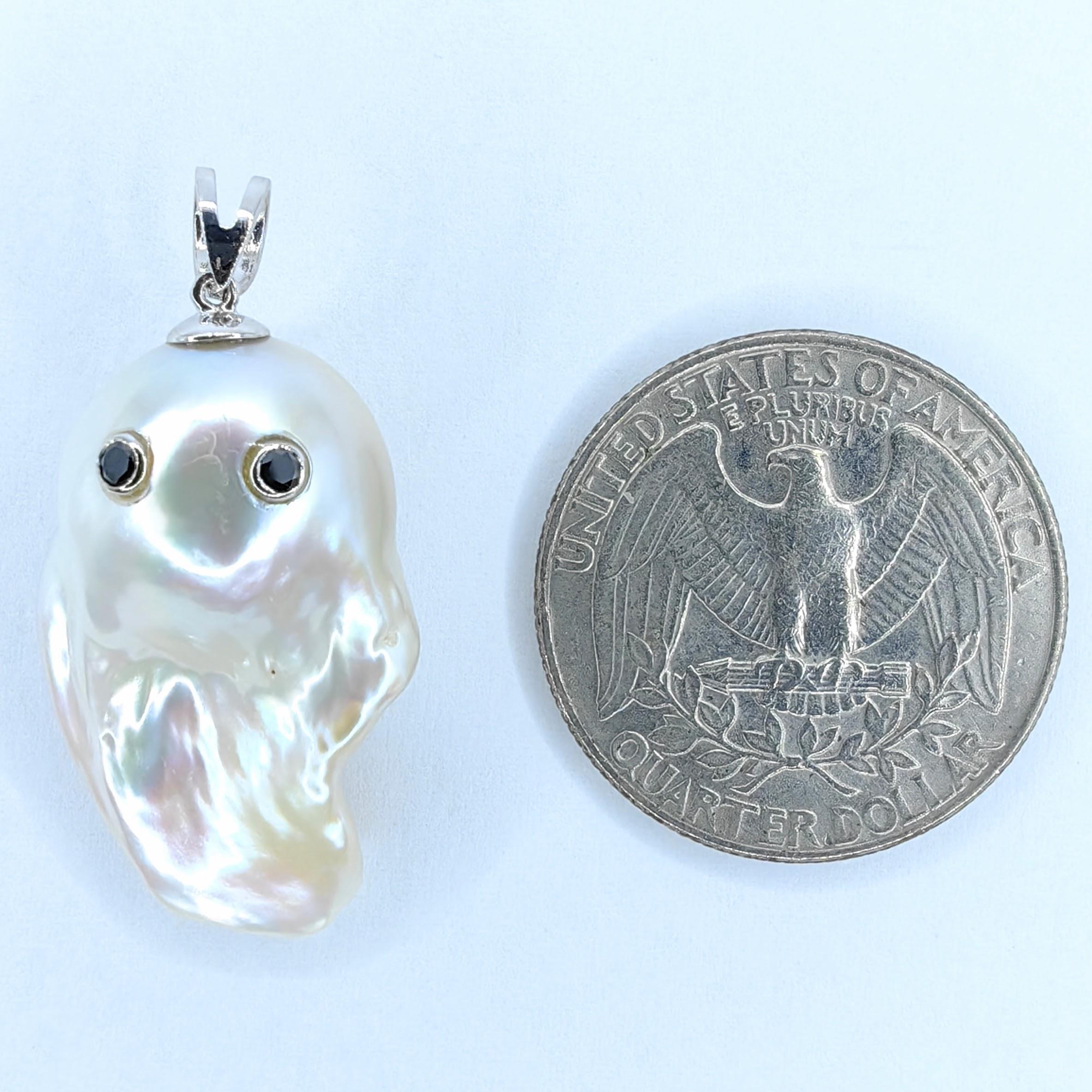 Darling Phantom: Black Diamond Baroque Pearl Ghost Pendant in 18K White Gold 1