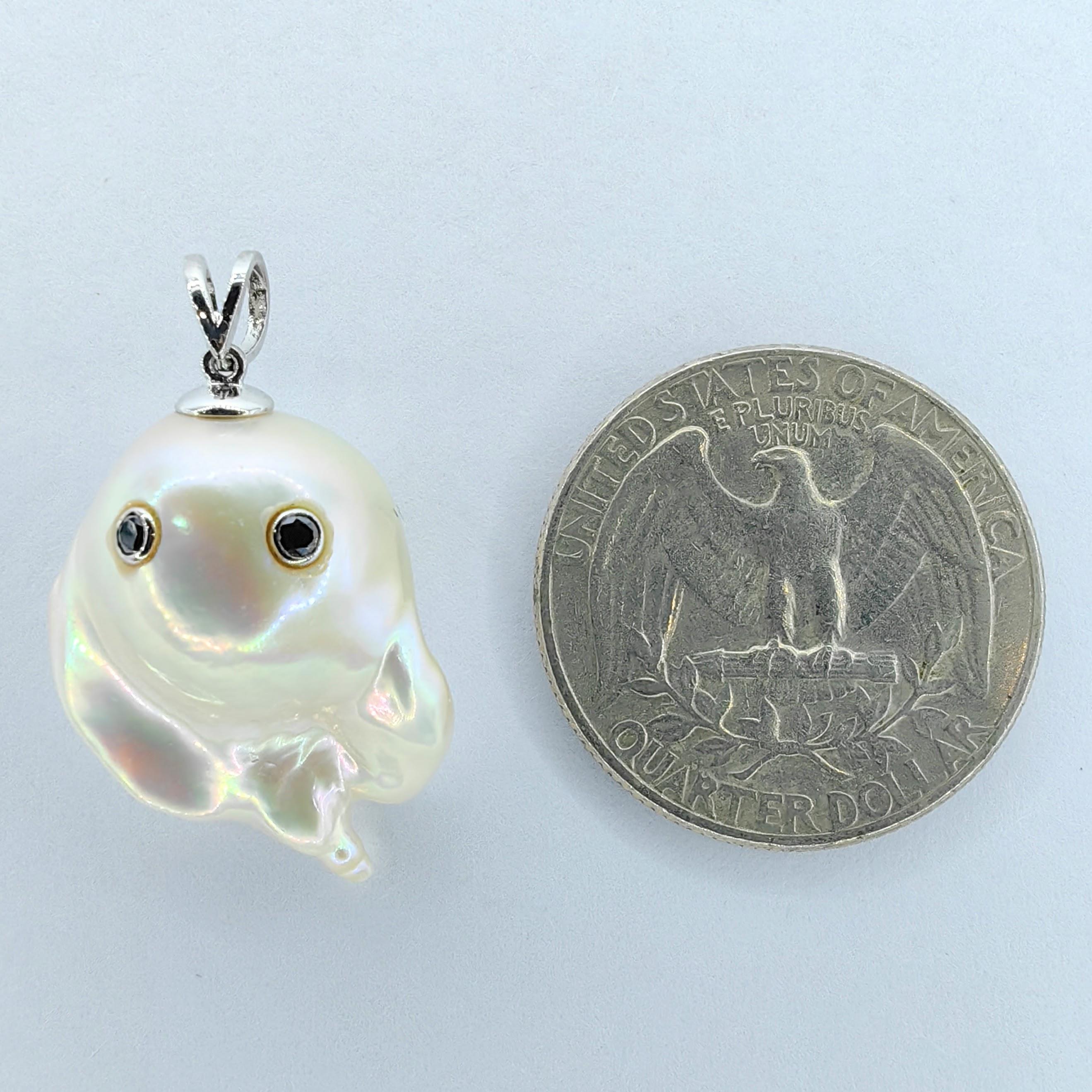 Darling Phantom: Black Diamond Baroque Pearl Ghost Pendant in 18K White Gold 1
