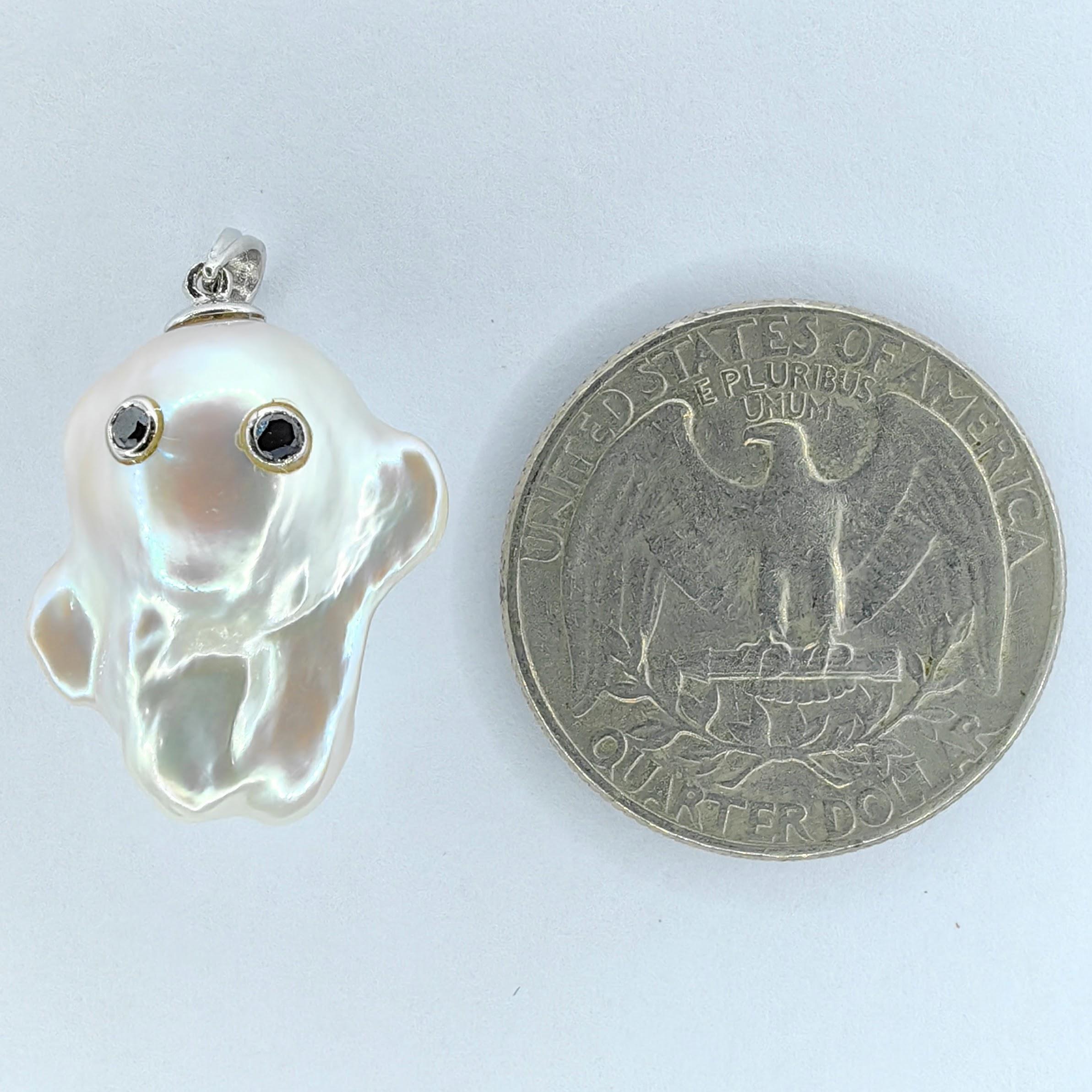 Darling Phantom: Black Diamond Baroque Pearl Ghost Pendant in 18K White Gold 1