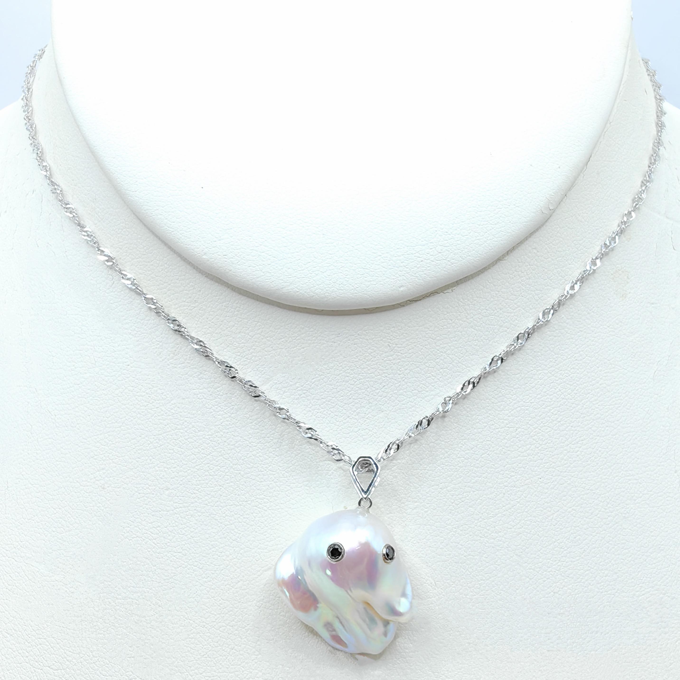 Darling Phantom: Black Diamond Baroque Pearl Ghost Pendant in 18K White Gold 1