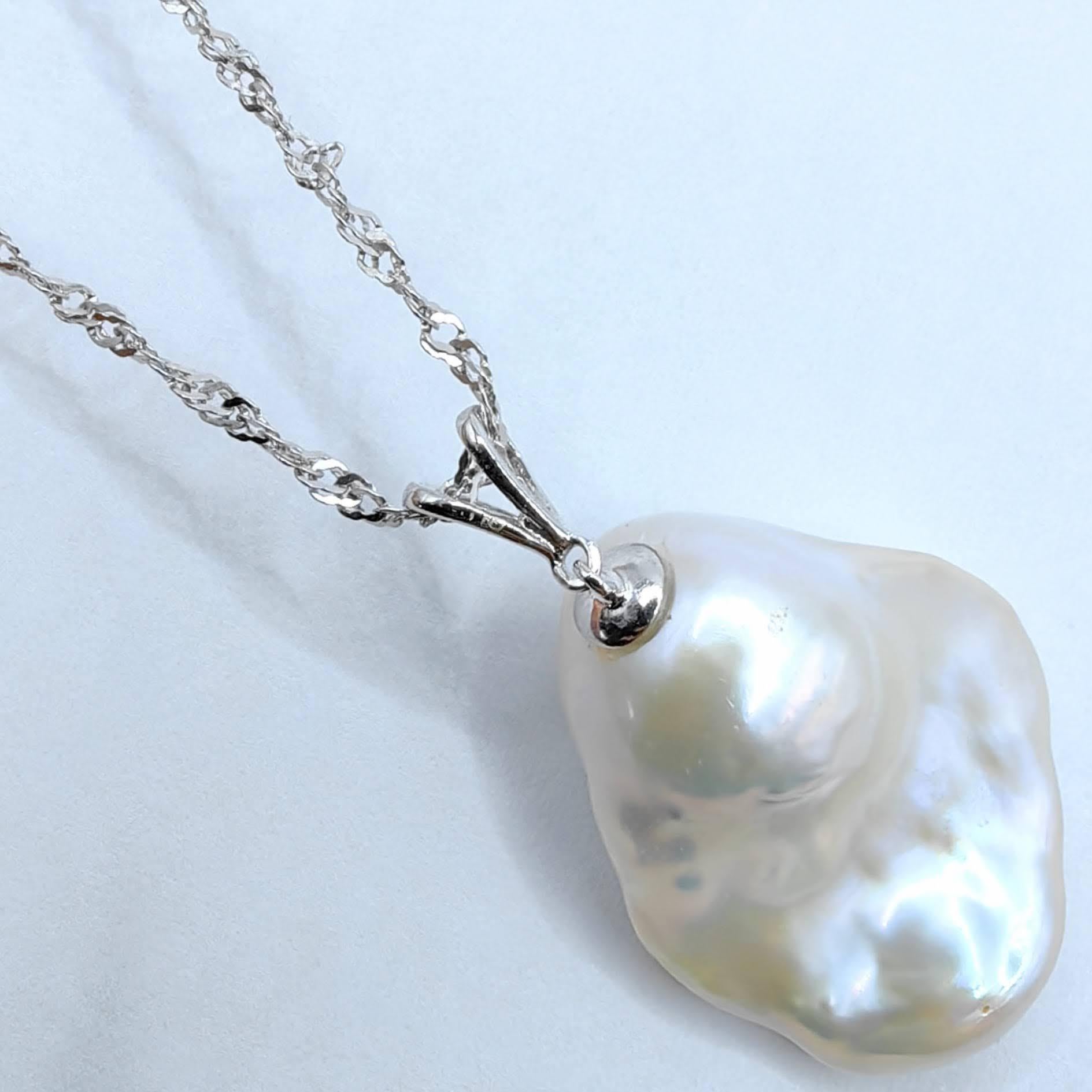 Women's or Men's Darling Phantom: Black Diamond Baroque Pearl Ghost Pendant in 18K White Gold