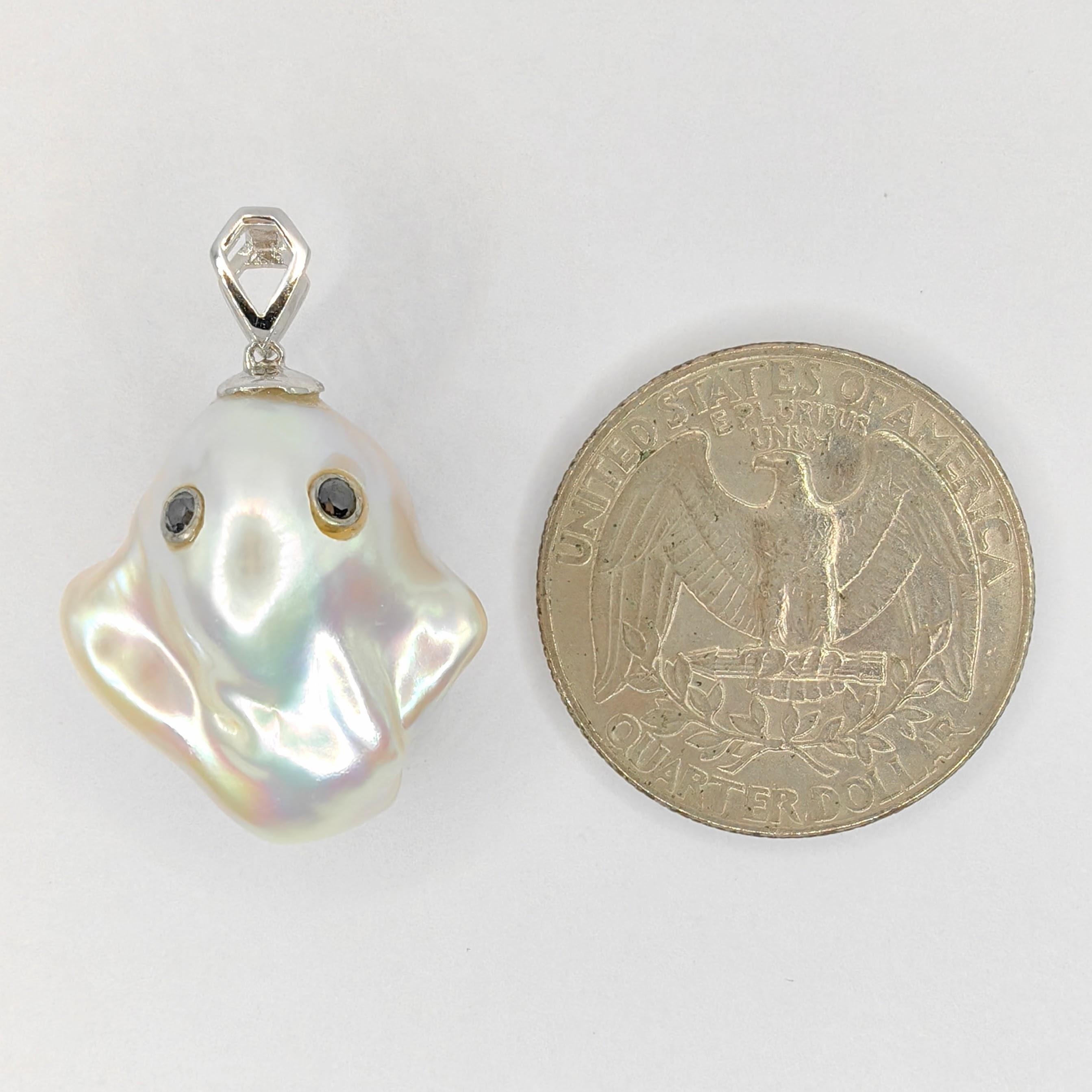 Darling Phantom: Black Diamond Baroque Pearl Ghost Pendant in 18K White Gold 2