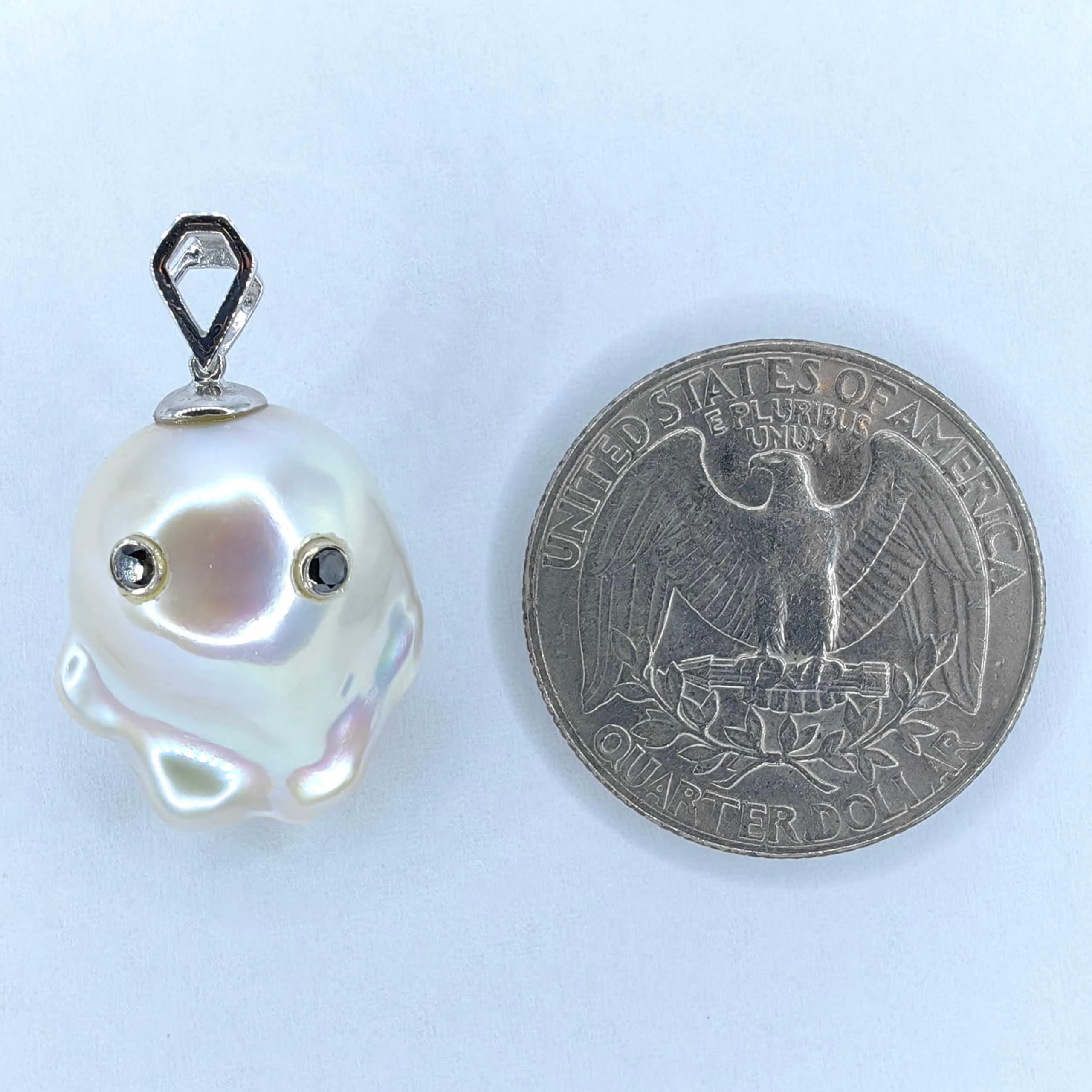 Darling Phantom: Black Diamond Baroque Pearl Ghost Pendant in 18K White Gold 2