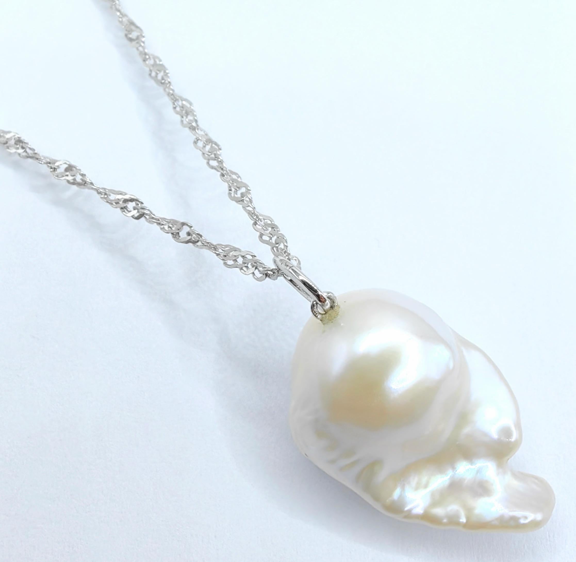 Women's or Men's Darling Phantom: Black Diamond Baroque Pearl Ghost Pendant in 18K White Gold