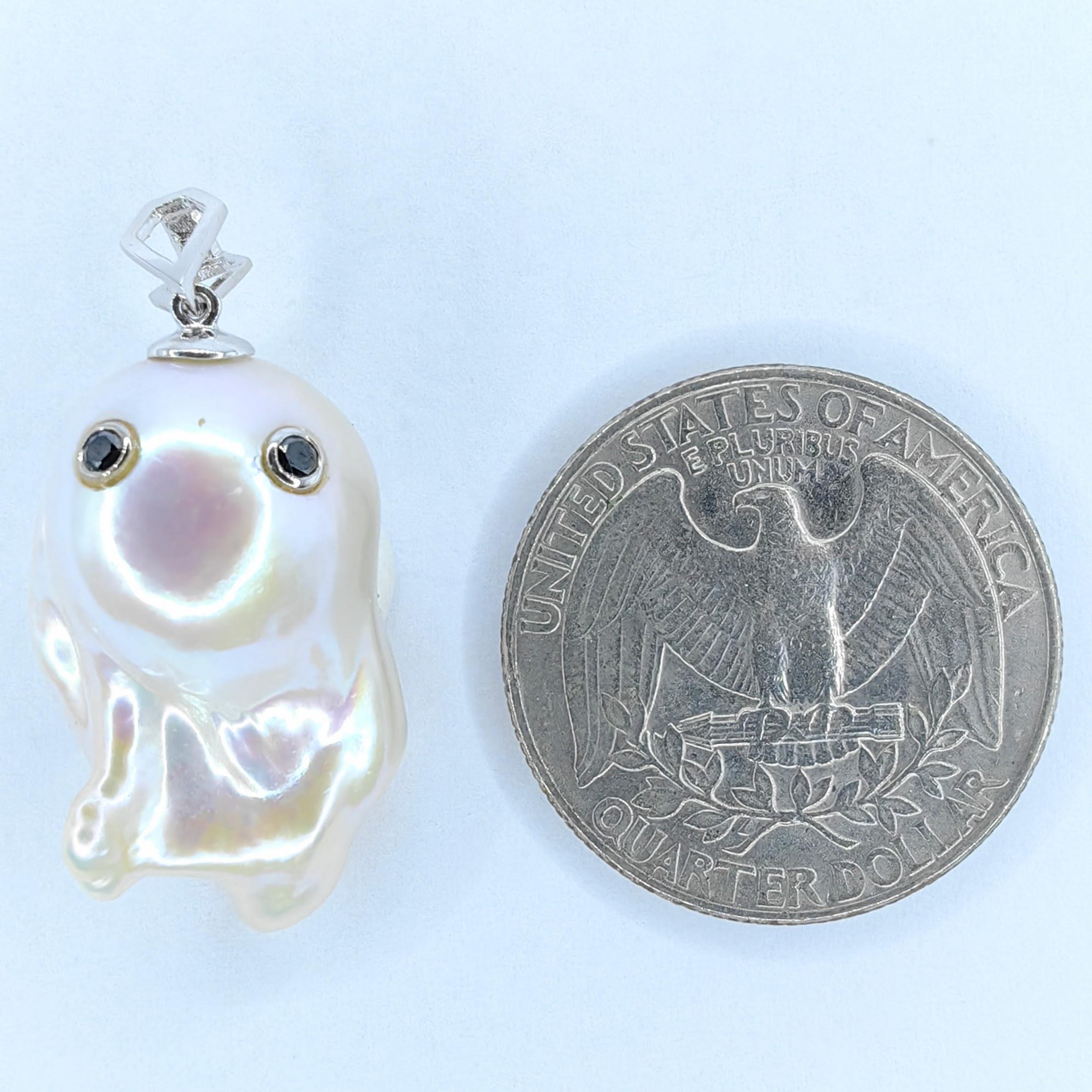Darling Phantom: Black Diamond Baroque Pearl Ghost Pendant in 18K White Gold 2