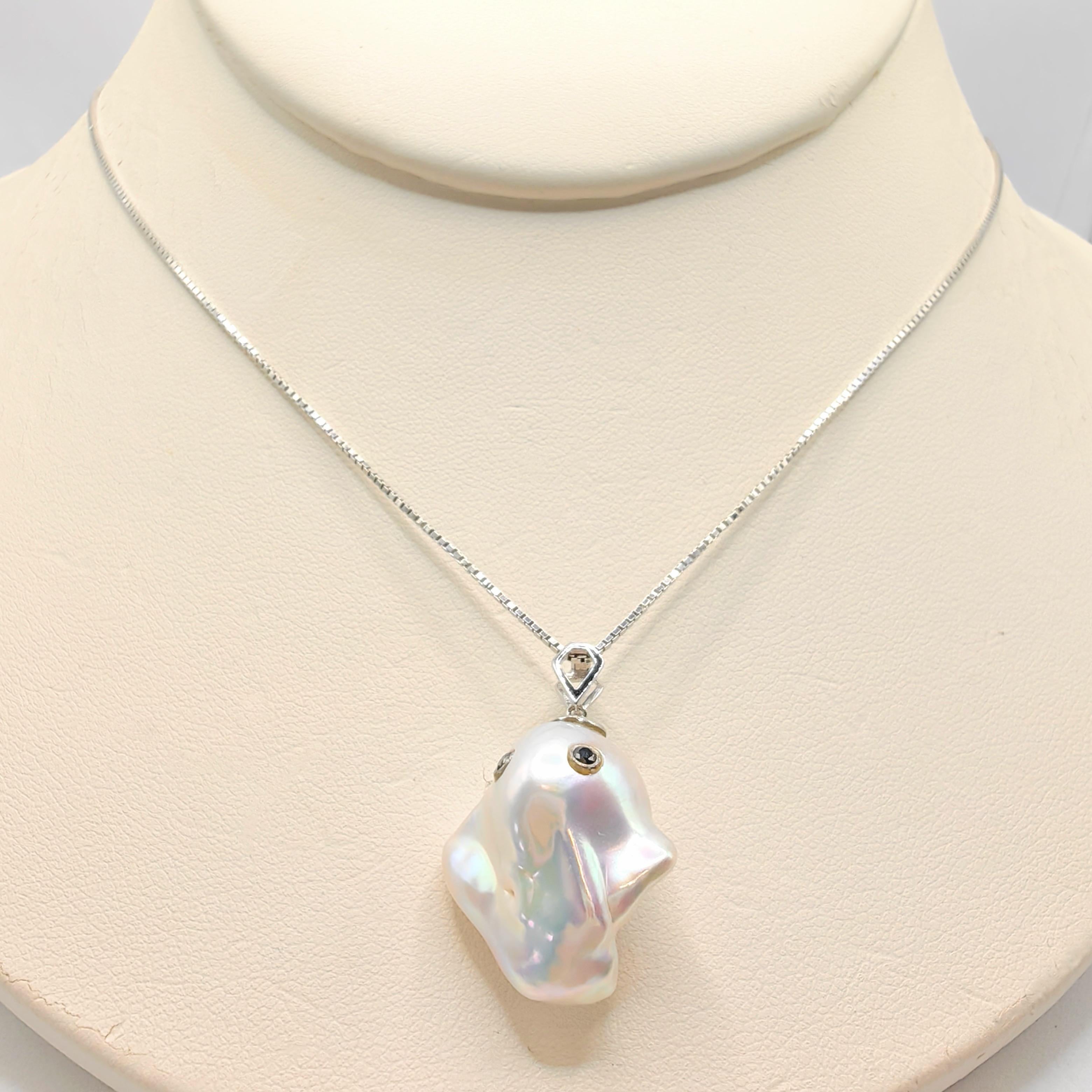 Darling Phantom: Black Diamond Baroque Pearl Ghost Pendant in 18K White Gold 3