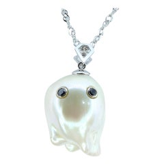 Darling Phantom: Black Diamond Baroque Pearl Ghost Pendant in 18K White Gold