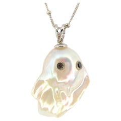 Darling Phantom: Black Diamond Baroque Pearl Ghost Pendant in 18K White Gold
