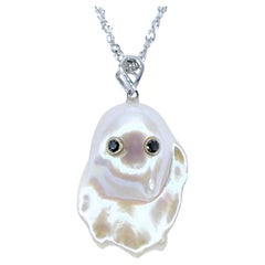 Darling Phantom: Black Diamond Baroque Pearl Ghost Pendant in 18K White Gold
