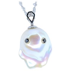 Darling Phantom: Black Diamond Baroque Pearl Ghost Pendant in 18K White Gold