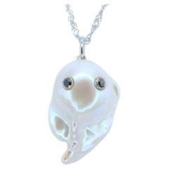 Darling Phantom: Black Diamond Baroque Pearl Ghost Pendant in 18K White Gold