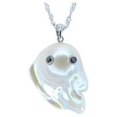 Darling Phantom: Black Diamond Baroque Pearl Ghost Pendant in 18K White Gold