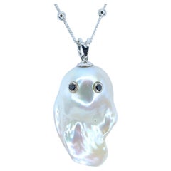 Darling Phantom: Black Diamond Baroque Pearl Ghost Pendant in 18K White Gold