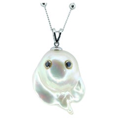 Darling Phantom: Black Diamond Baroque Pearl Ghost Pendant in 18K White Gold