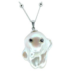 Darling Phantom: Black Diamond Baroque Pearl Ghost Pendant in 18K White Gold