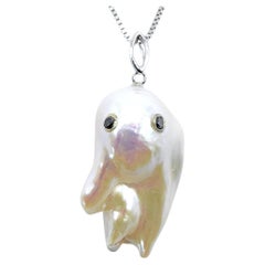 Darling Phantom: Black Diamond Baroque Pearl Ghost Pendant in 18K White Gold