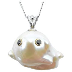 Darling Phantom: Black Diamond Baroque Pearl Ghost Pendant in 18K White Gold