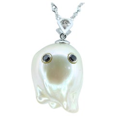 Darling Phantom: Black Diamond Baroque Pearl Ghost Pendant in 18K White Gold