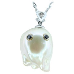 Darling Phantom: Black Diamond Baroque Pearl Ghost Pendant in 18K White Gold