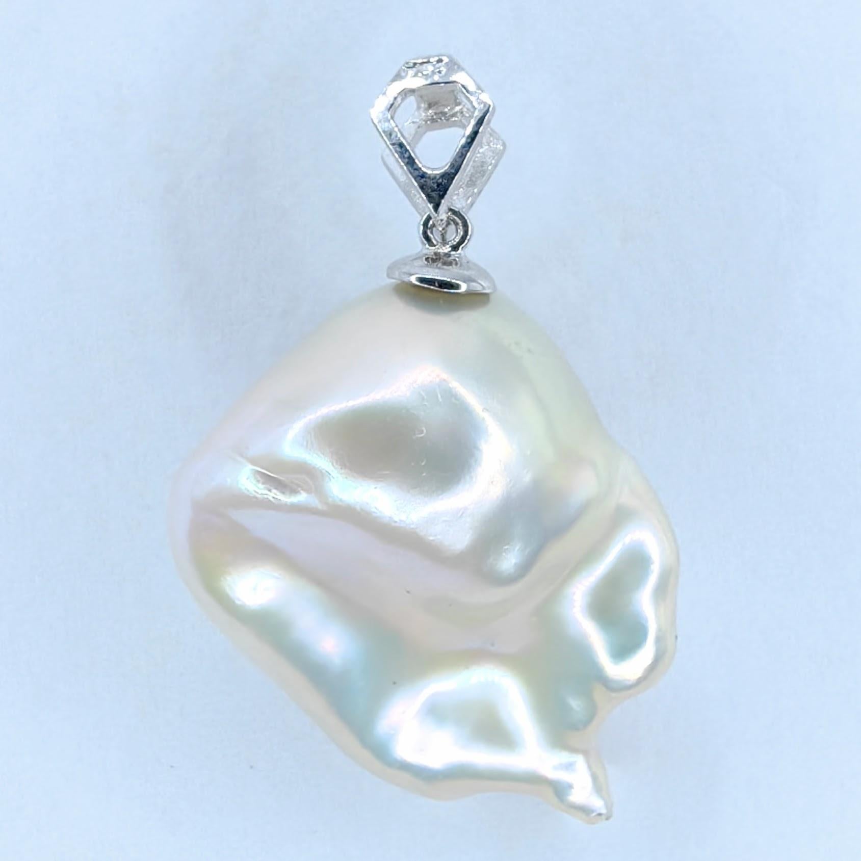 Contemporary Darling Phantom: Blue Sapphire Baroque Pearl Ghost Pendant in 18K White Gold For Sale