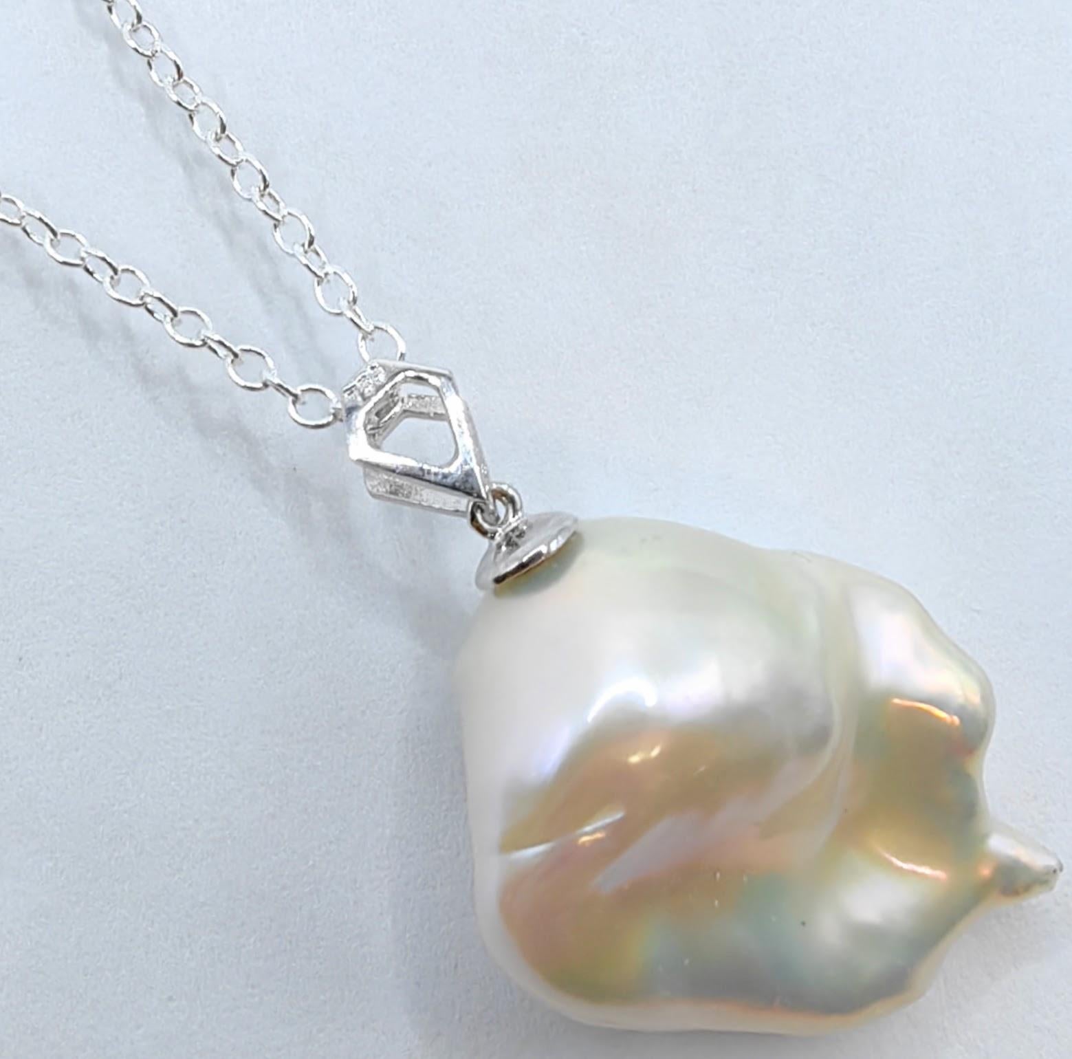 Women's or Men's Darling Phantom: Blue Sapphire Baroque Pearl Ghost Pendant in 18K White Gold For Sale