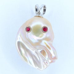 Darling Phantom: Extra Large Ruby & Pink Baroque Pearl Ghost 18K Gold Pendant