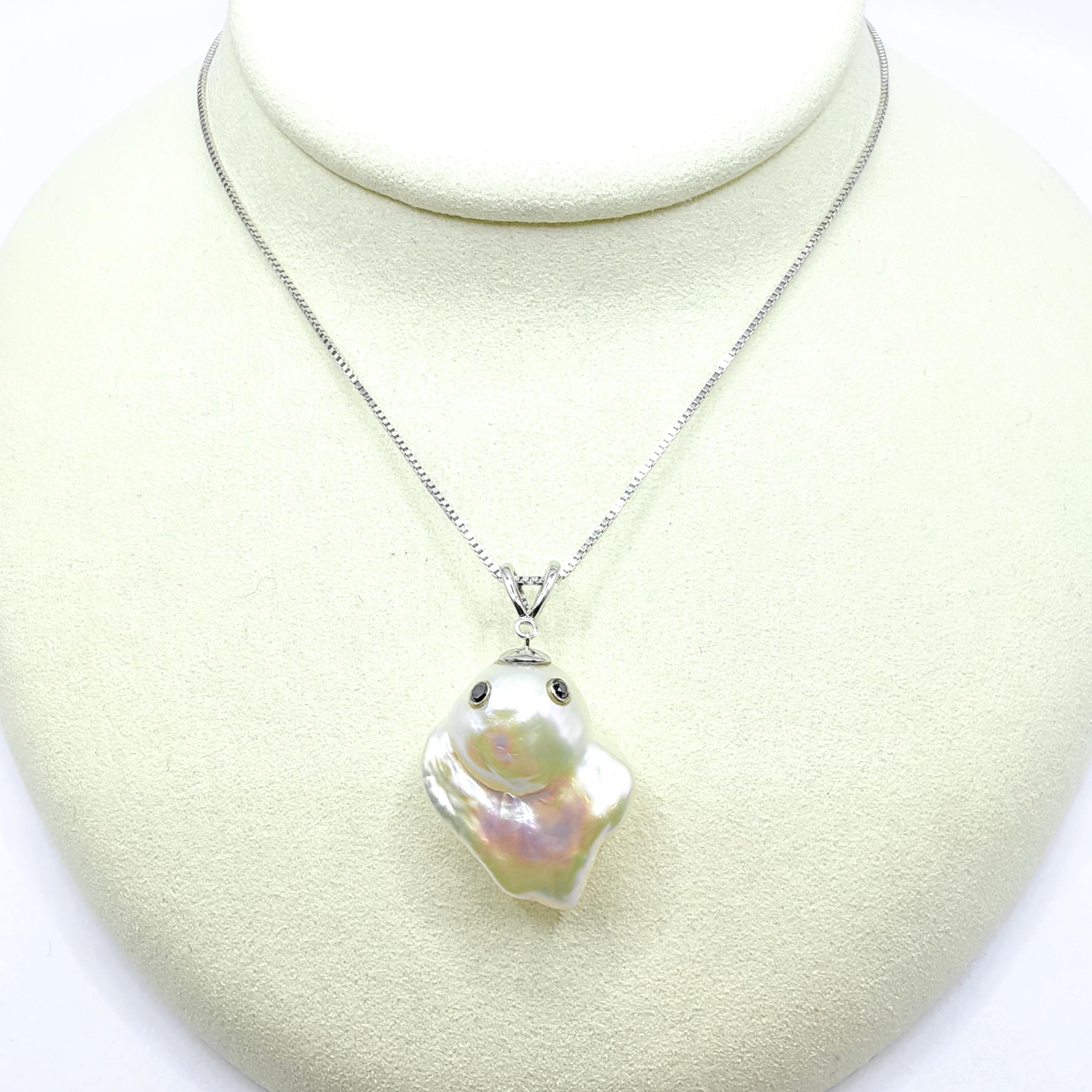 da uomo o donna Darling Phantom Gemini: Ciondolo con diamante nero e zaffiro arancione a due facce con perla in vendita