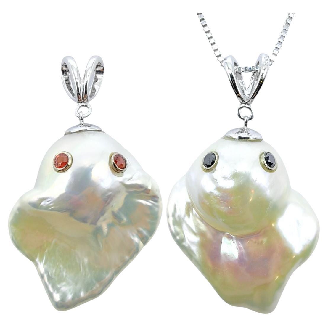 Darling Phantom Gemini: Ciondolo con diamante nero e zaffiro arancione a due facce con perla