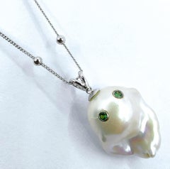 Darling Phantom: Green Tsavorite Baroque Pearl Ghost Pendant in 18K White Gold