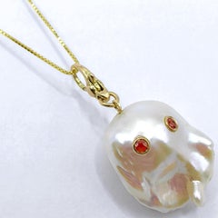 Darling Phantom: Orange Sapphire Baroque Pearl Ghost Charm Pendant in 18K Gold