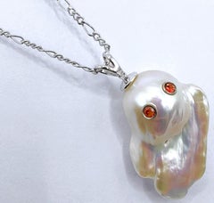 Darling Phantom: Orange Sapphire Baroque Pearl Ghost Pendant in 18K White Gold