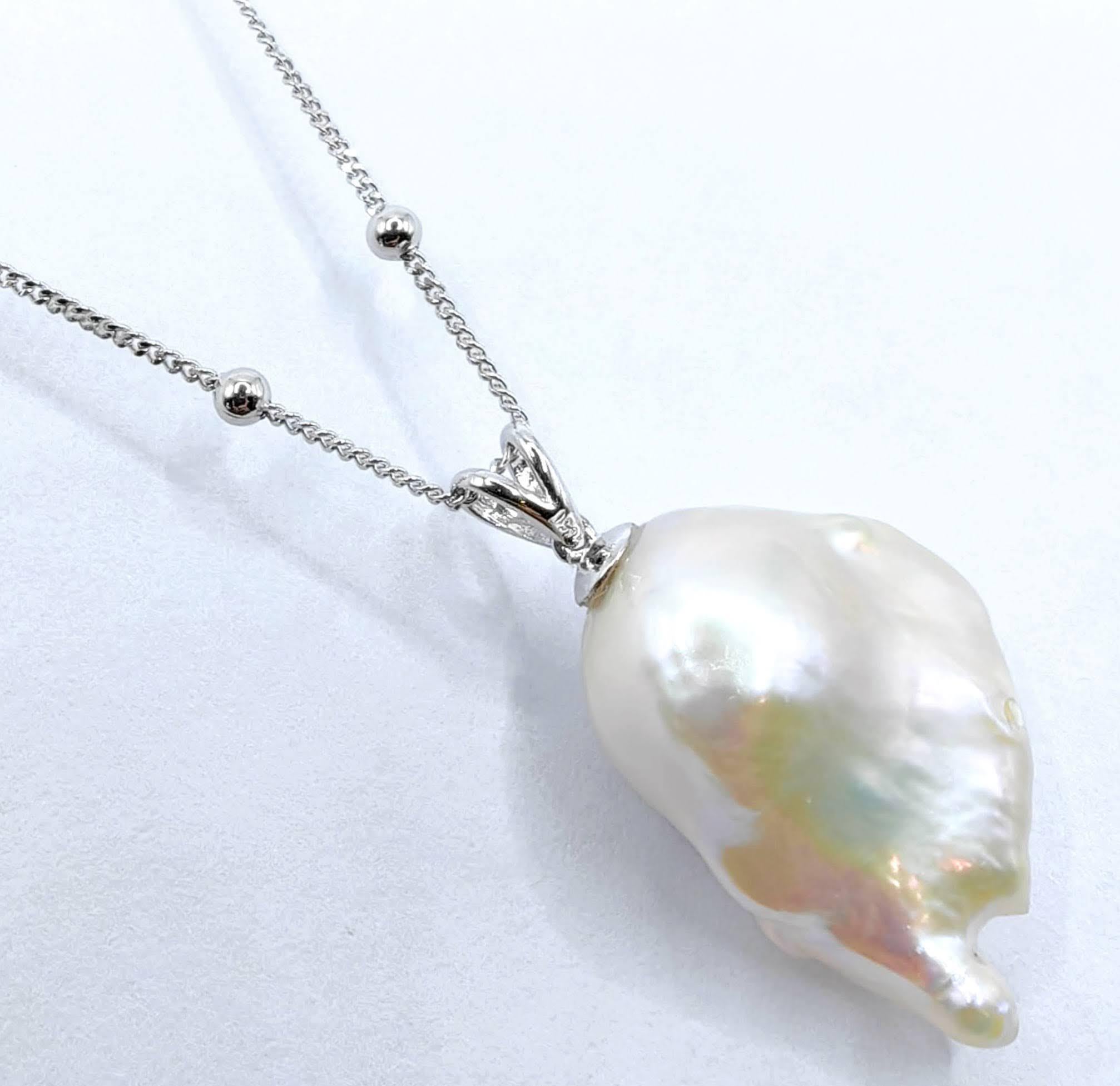 Round Cut Darling Phantom: Orange Sapphire Baroque Pearl Ghost Pendant in 18K White Gold For Sale