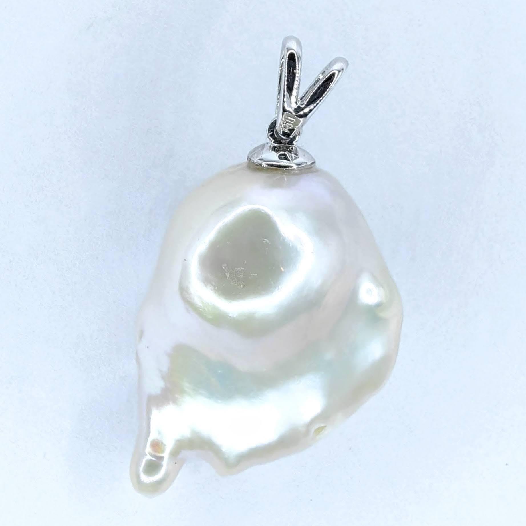 Darling Phantom: Orange Sapphire Baroque Pearl Ghost Pendant in 18K White Gold For Sale 1