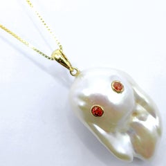Darling Phantom: Orange Sapphire Baroque Pearl Ghost Pendant in 18K Yellow Gold